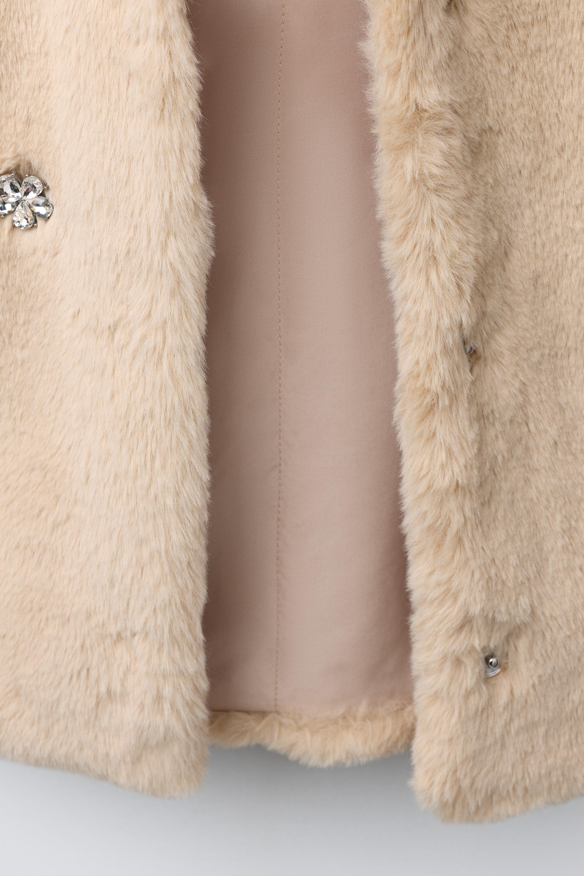 JEWELED FAUX FUR SHORT COAT