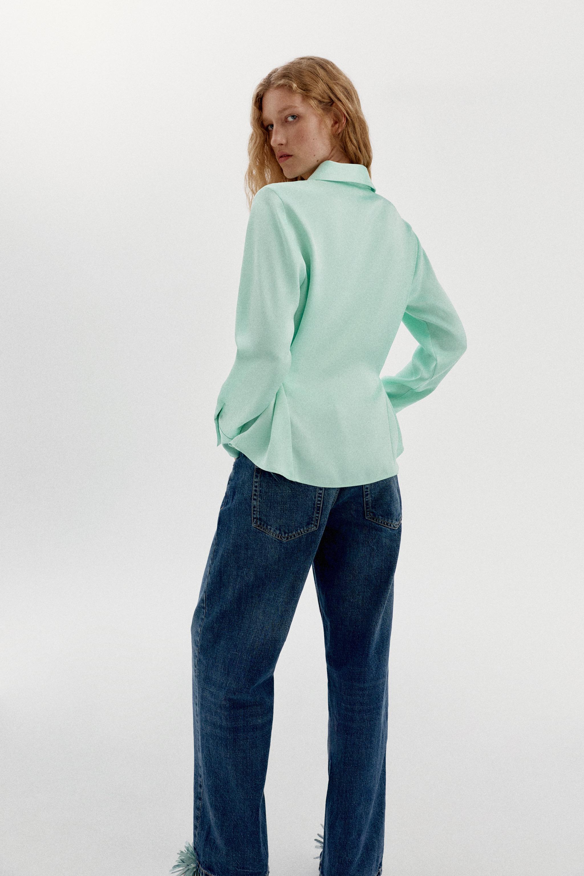 Женские рубашки Zara SATIN BACK-TIE SHIRT — фото 5