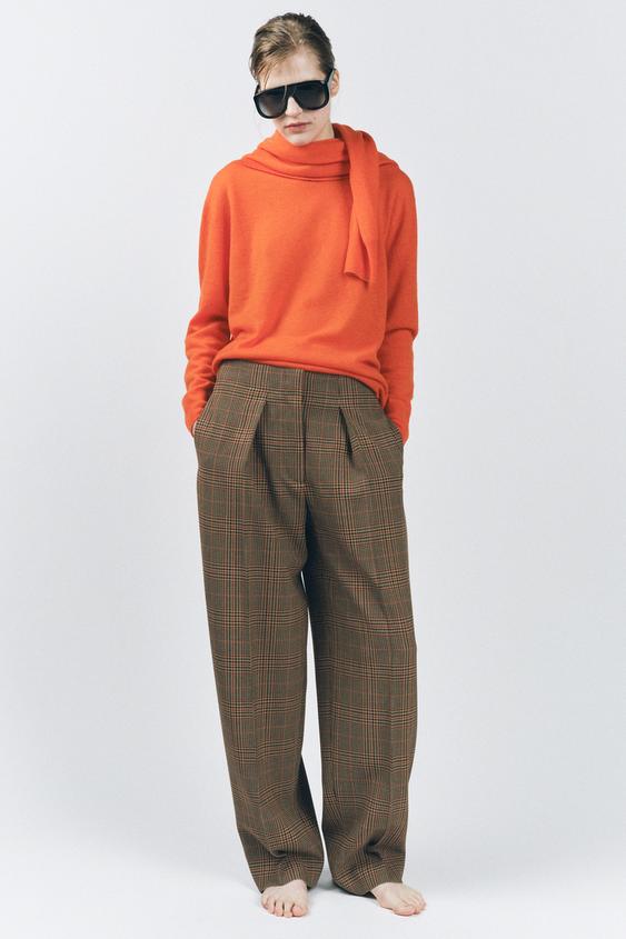 ZWコレクション チェック柄ダーツパンツ - ライトブラウン | ZARA 