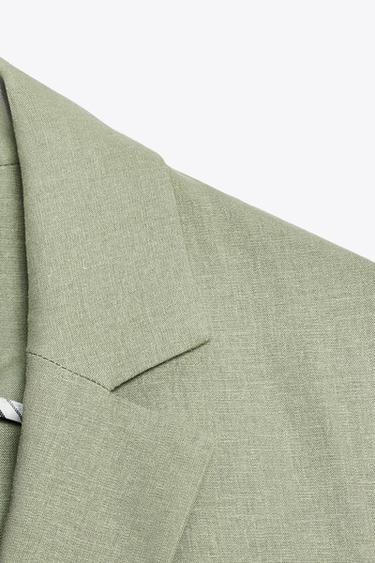 BLAZER MANCHES COURTES AVEC LIN - Kaki clair de Zara - Image 7