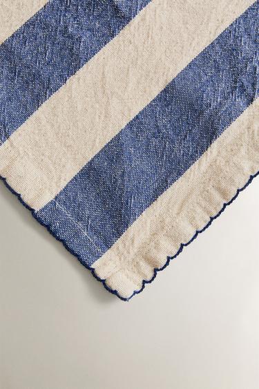 LOT SERVIETTES BANDES FIL TEINTÉ (LOT DE 2) - Écru / Bleu de Zara - Image 2