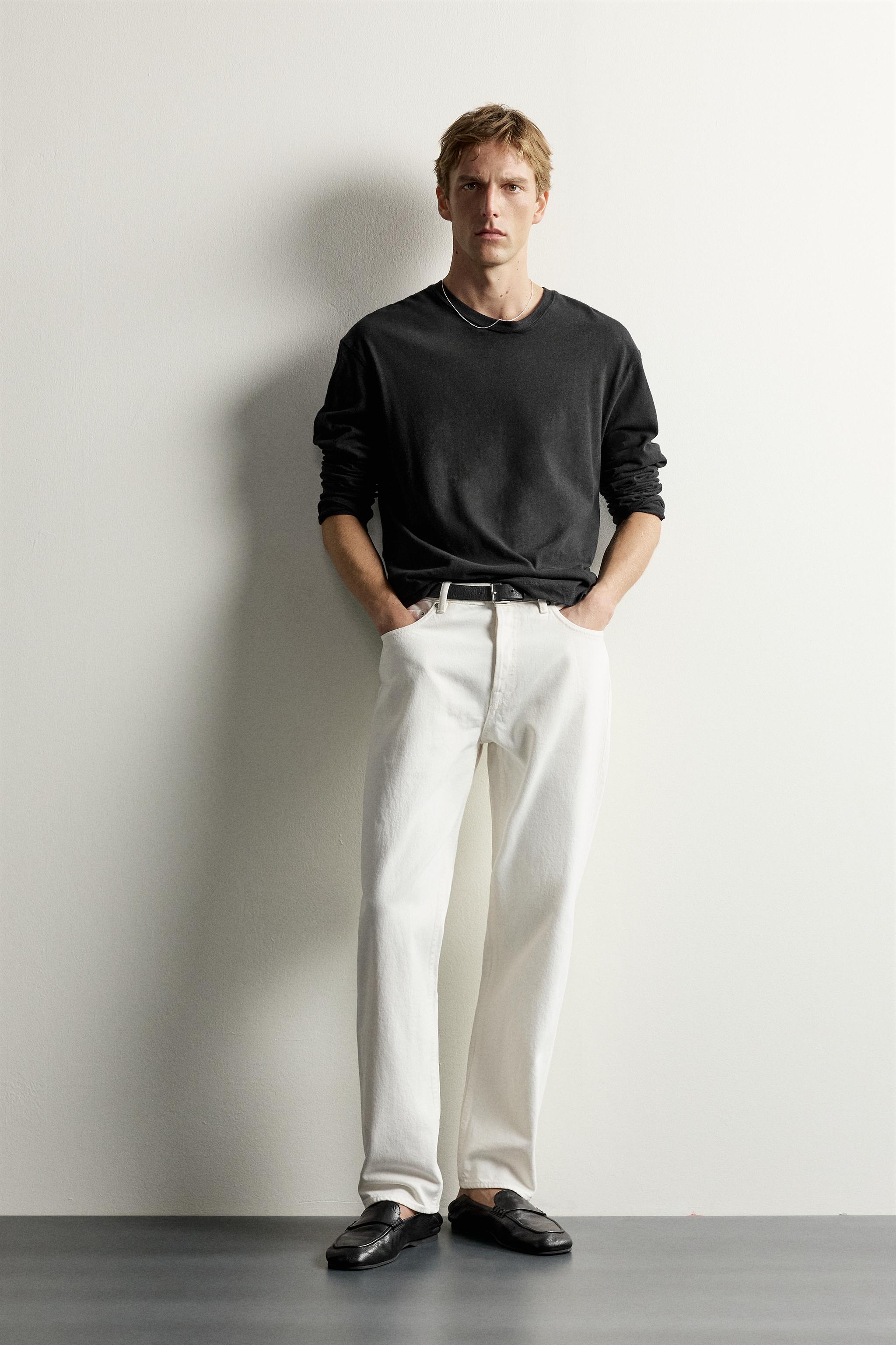 STRAIGHT FIT JEANS — Oyster-white