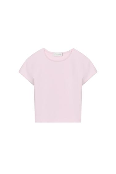 CROPPED SHORT SLEEVE T-SHIRT WITH DOTS - Chalk pink by Zara