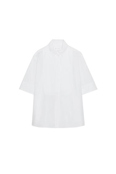 Zara ZW COLLECTION POPLIN SHIRT WITH BIB - White