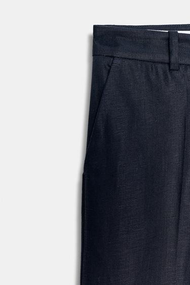 LINEN BLEND STRAIGHT-LEG TROUSERS - Navy blue by Zara - Image 5