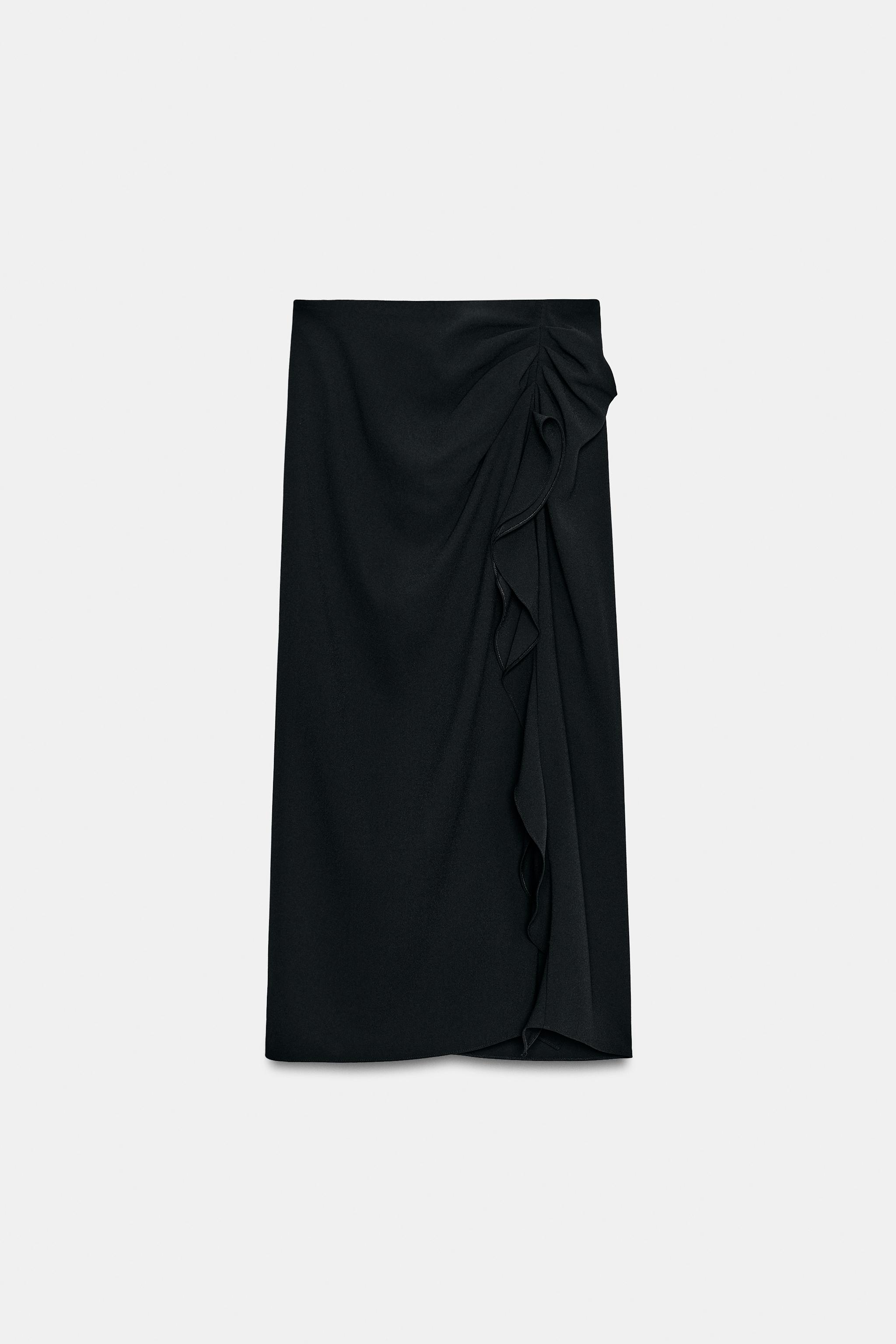 ZW COLLECTION MIDI SKIRT WITH RUFFLE — Black