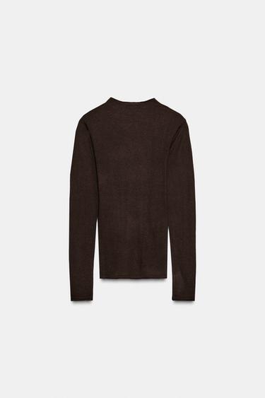 EXTRA FINE WOOL AND SILK TOP - Brown by Zara