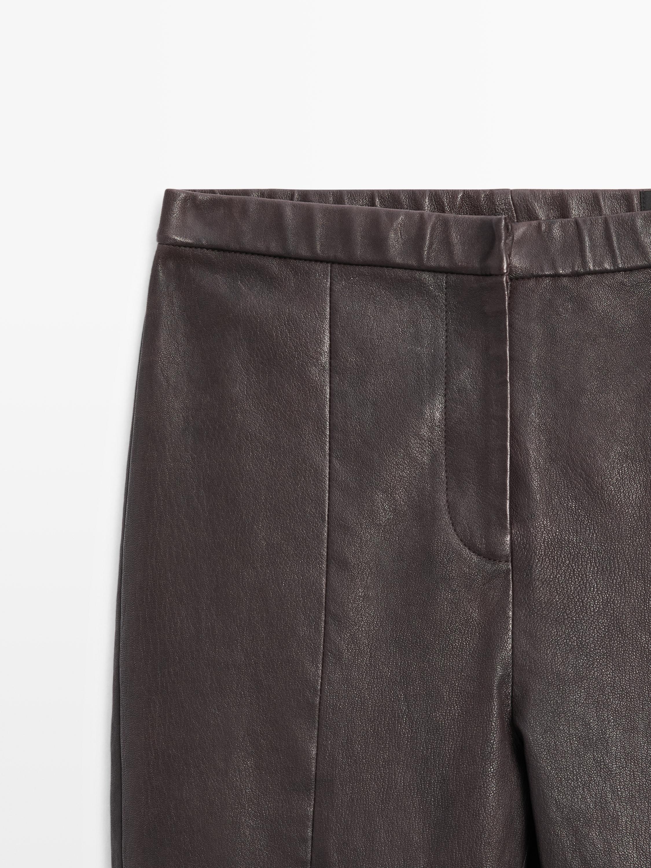 Nappa leather leggings with elasticated detail
