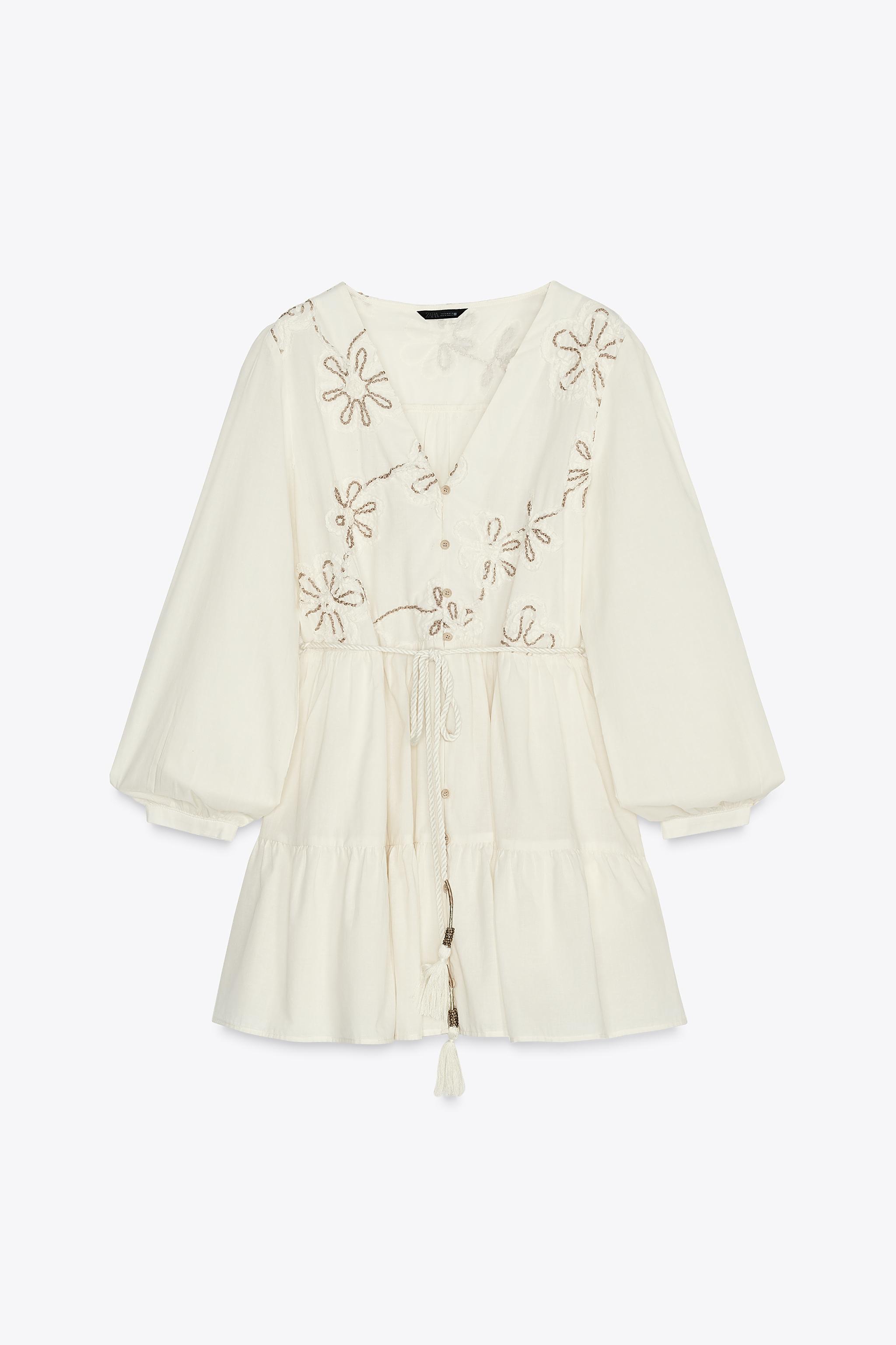 花柄刺繍ミニワンピース - エクリュ | ZARA Japan / 日本