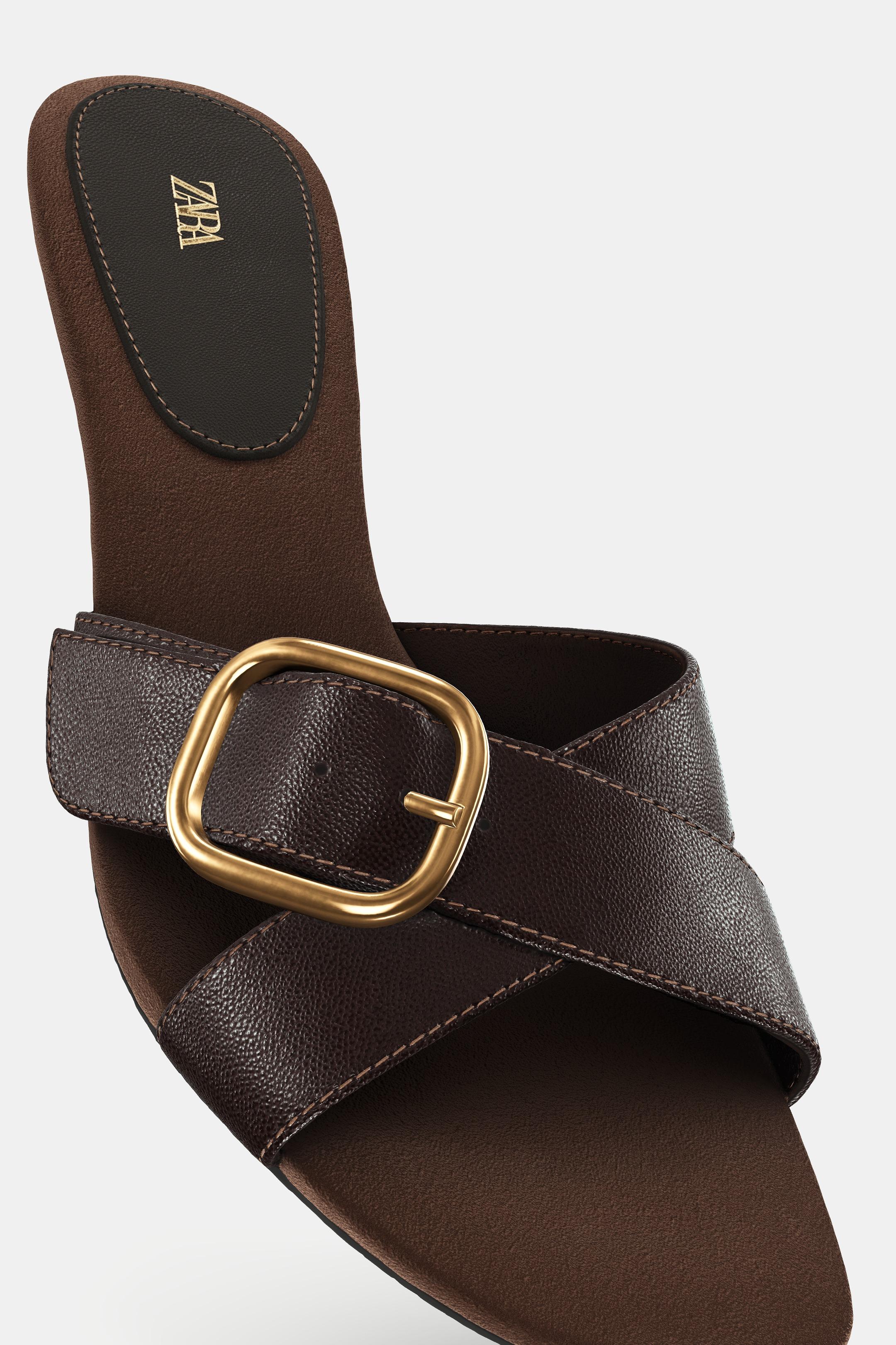 BUCKLED LEATHER SANDALS - Brown | ZARA United States