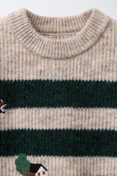 PULL EN MAILLE À RAYURES BRODERIES FORÊT - Beige clair de Zara - Image 2