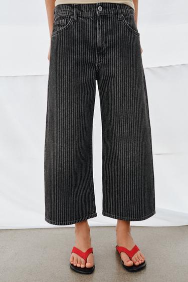 ZW COLLECTION STRIPED MID-WAIST CULOTTES JEANS - Black by Zara