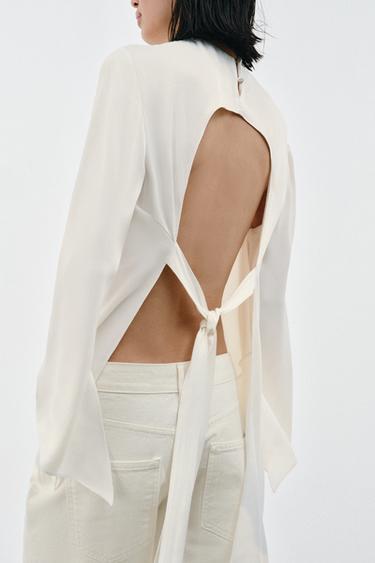 ZW COLLECTION ASYMMETRIC SATIN TOP - Oyster-white by Zara