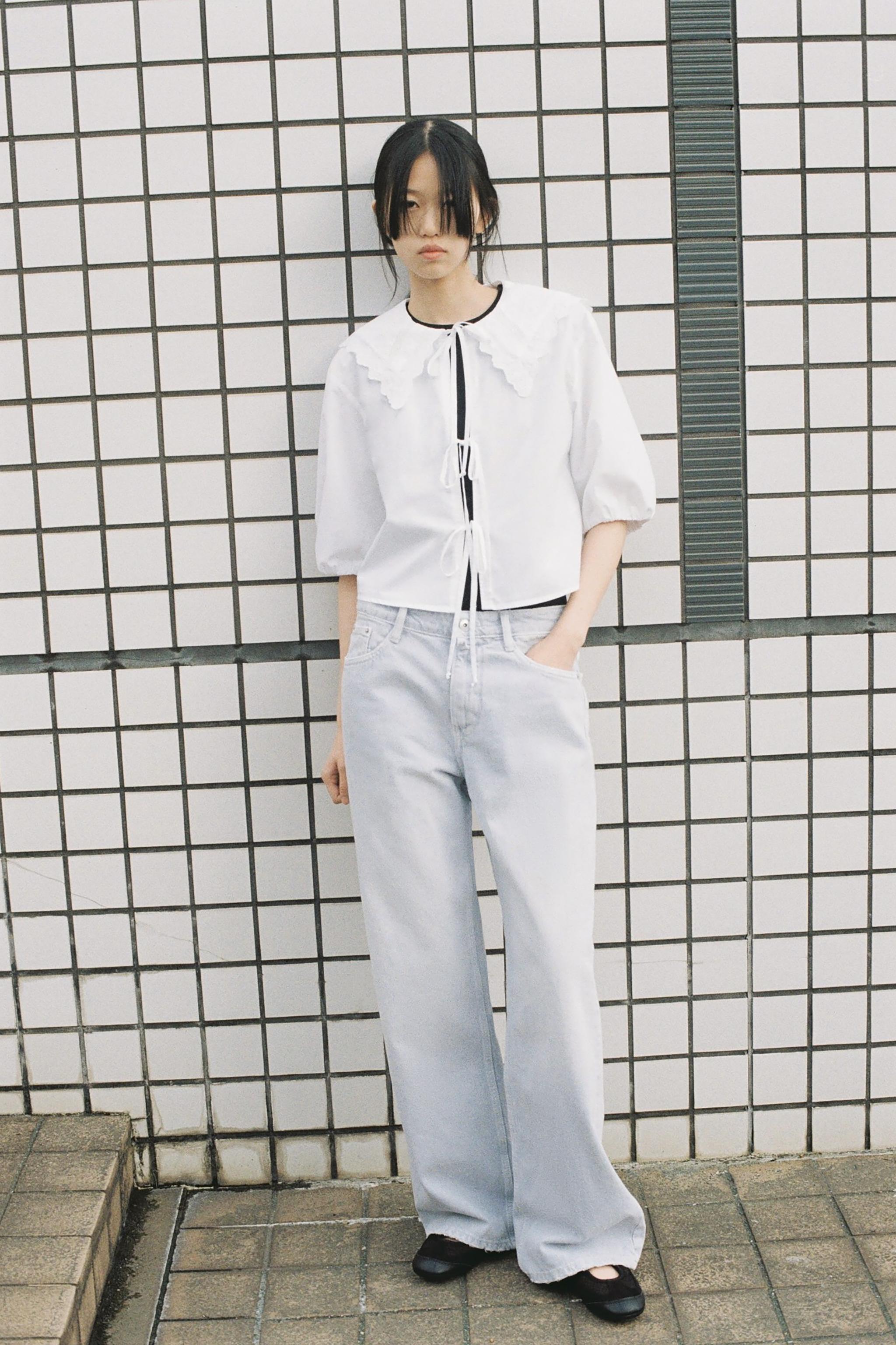 ピーターパンカラー ポプリンシャツ - ホワイト | ZARA Japan / 日本