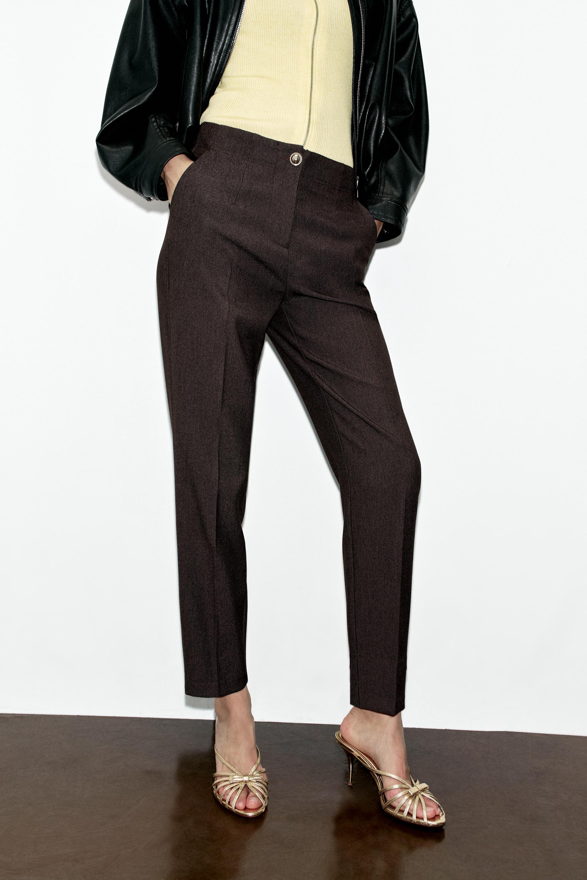 HIGH-WAISTED ANKLE-LENGTH PANTS — brown vigore