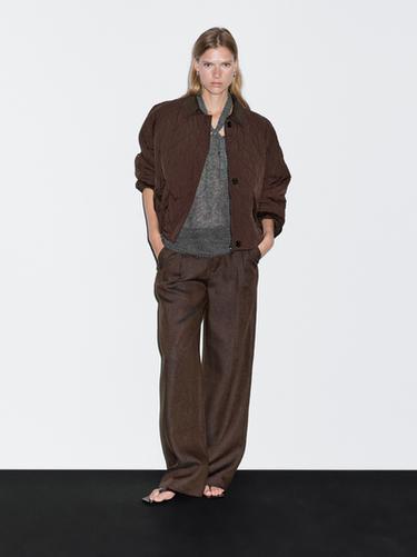 Zara Short water-repellent jacket with corduroy detail - Burgundy