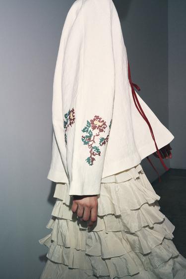 KIMONO LINEN 100% BORDIRAN - Ecru dari Zara