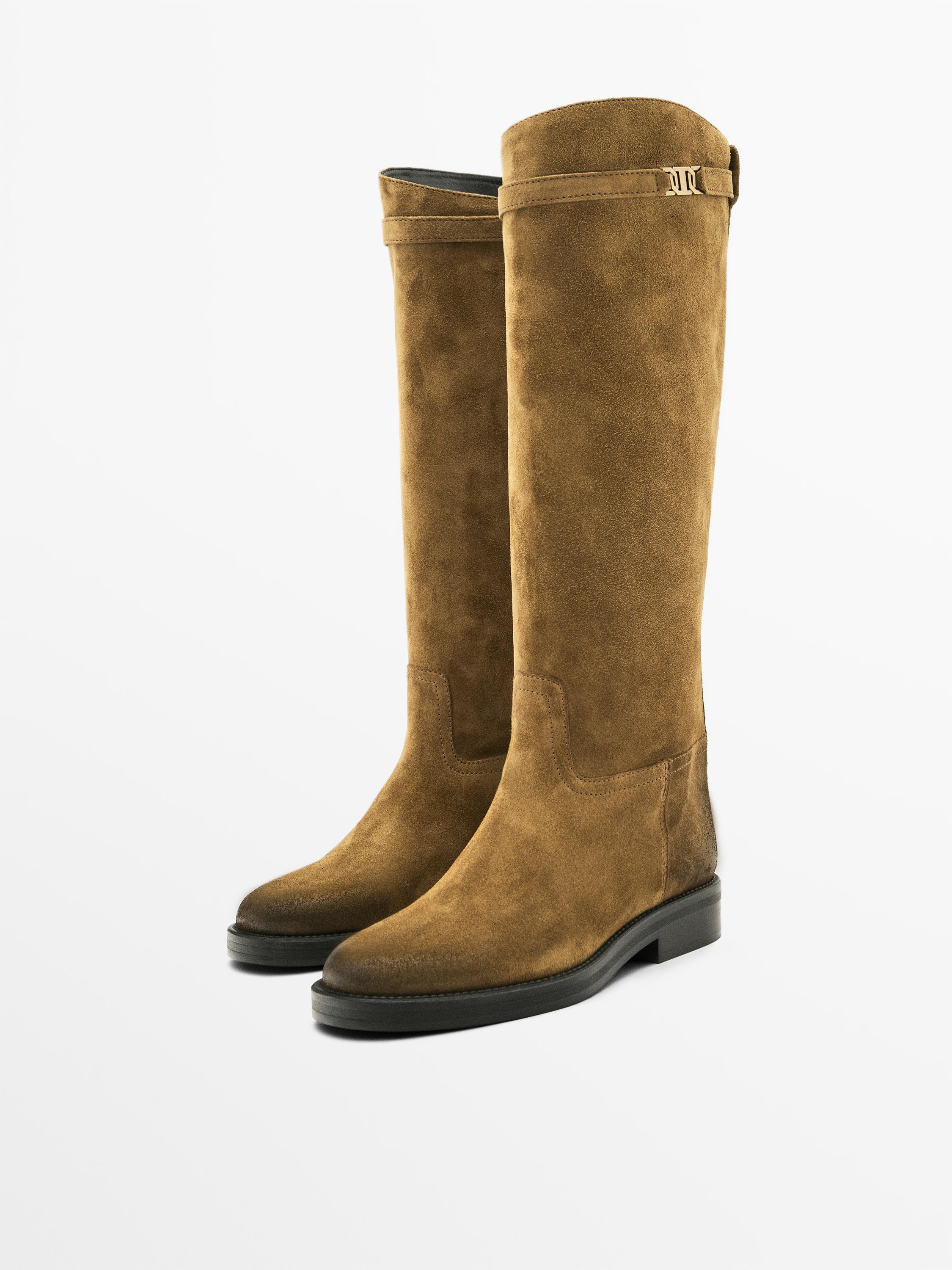 Oiled split suede riding boots