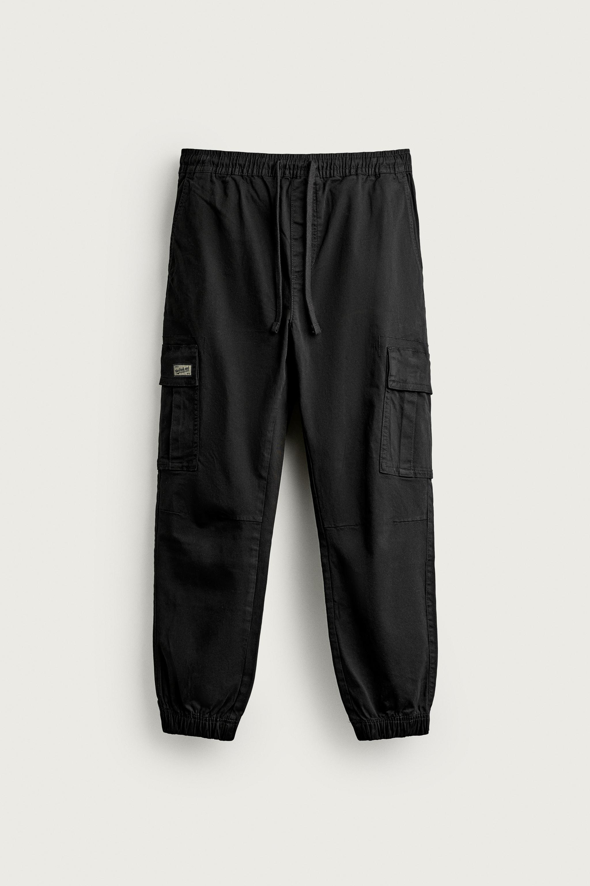 SLIM FIT CARGO PANTS — Black