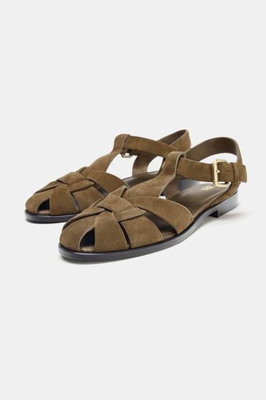 SPLIT SUEDE CAGE SANDALS - Taupe Grey by Zara - Image 3