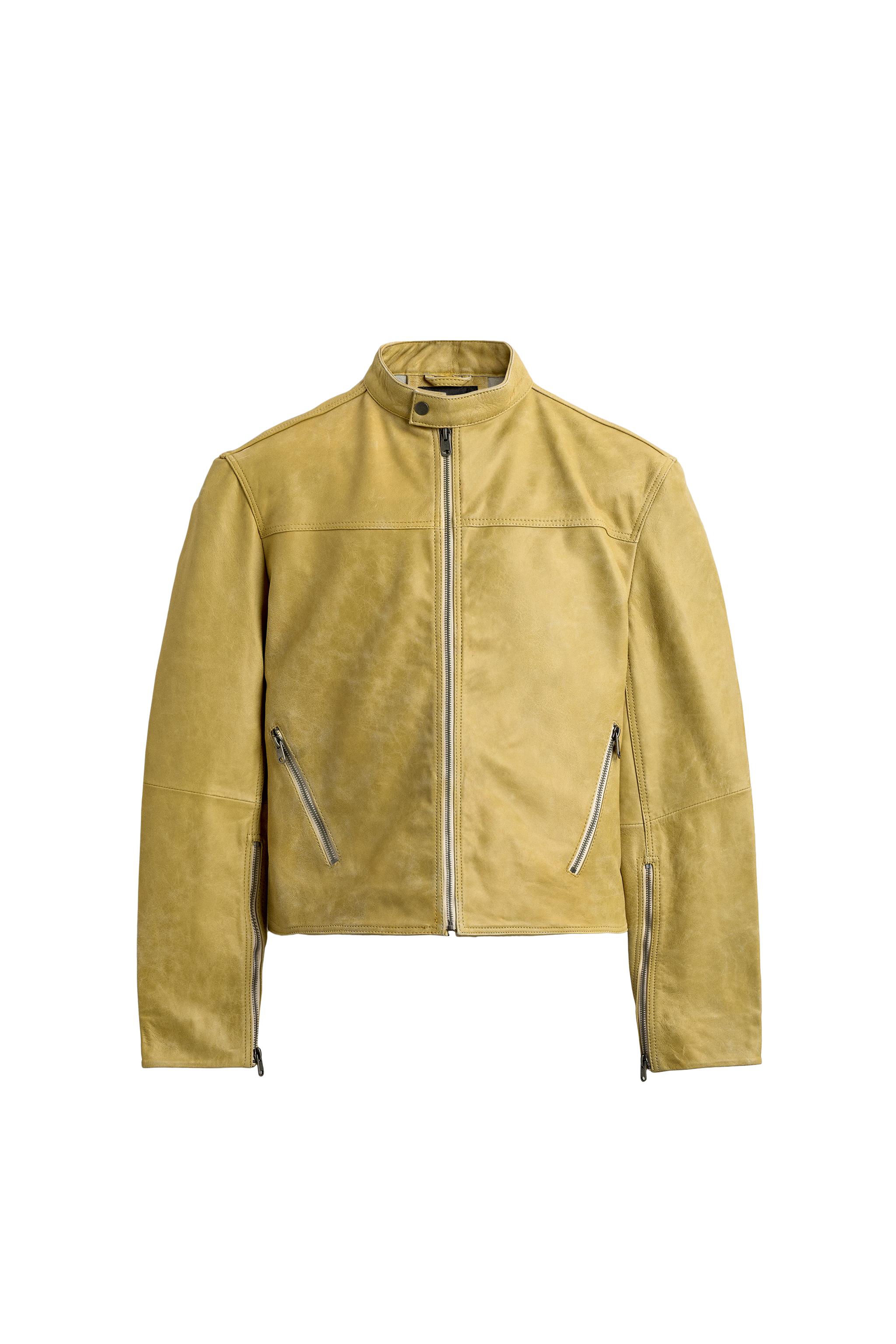 WASHED LEATHER CROPPED FIT JACKET - Yellow | ZARA United States
