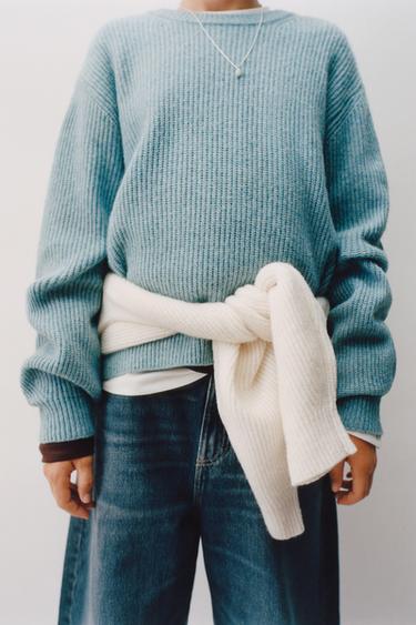 RIBBED KNIT SWEATER - Blue / Grey by Zara