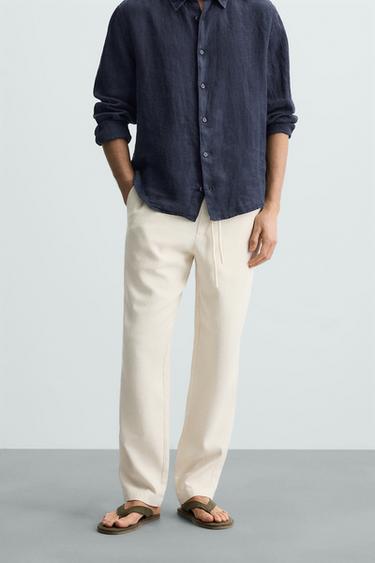 Zara TEXTURED RELAXED FIT PANTS - Light beige