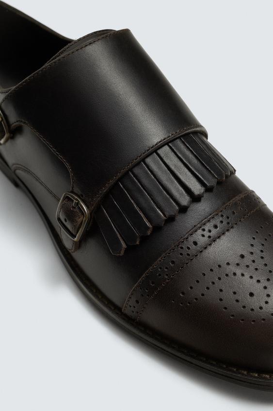LEATHER DOUBLE BUCKLE SHOES - Brown | ZARA United States display picture 1