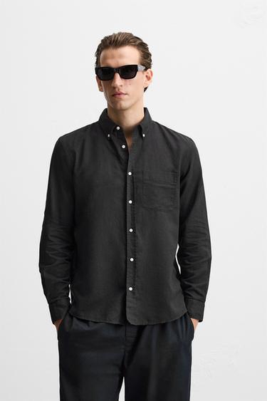 CAMISA LINO - ALGODÓN - Negro de Zara