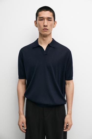 Short sleeve wool blend knit polo shirt — Navy blue 2