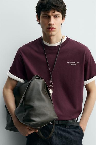 SLOGAN PRINT T-SHIRT - Burgundy by Zara - Image 4