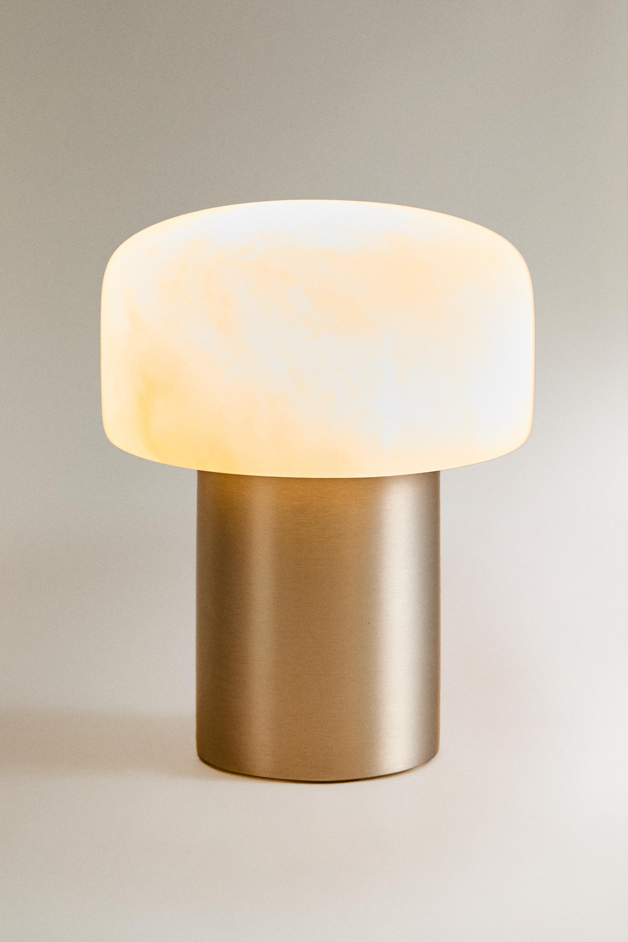 CORDLESS ALABASTER AND METAL TABLE LAMP — Silver