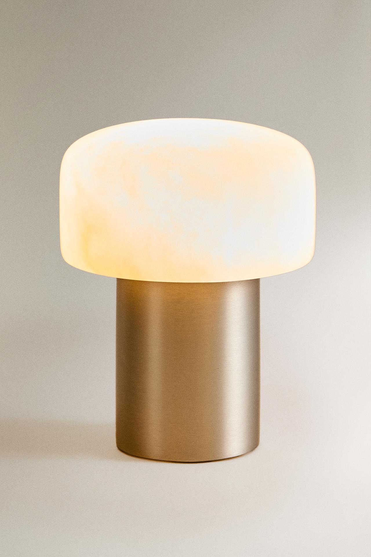 CORDLESS ALABASTER AND METAL TABLE LAMP — Silver