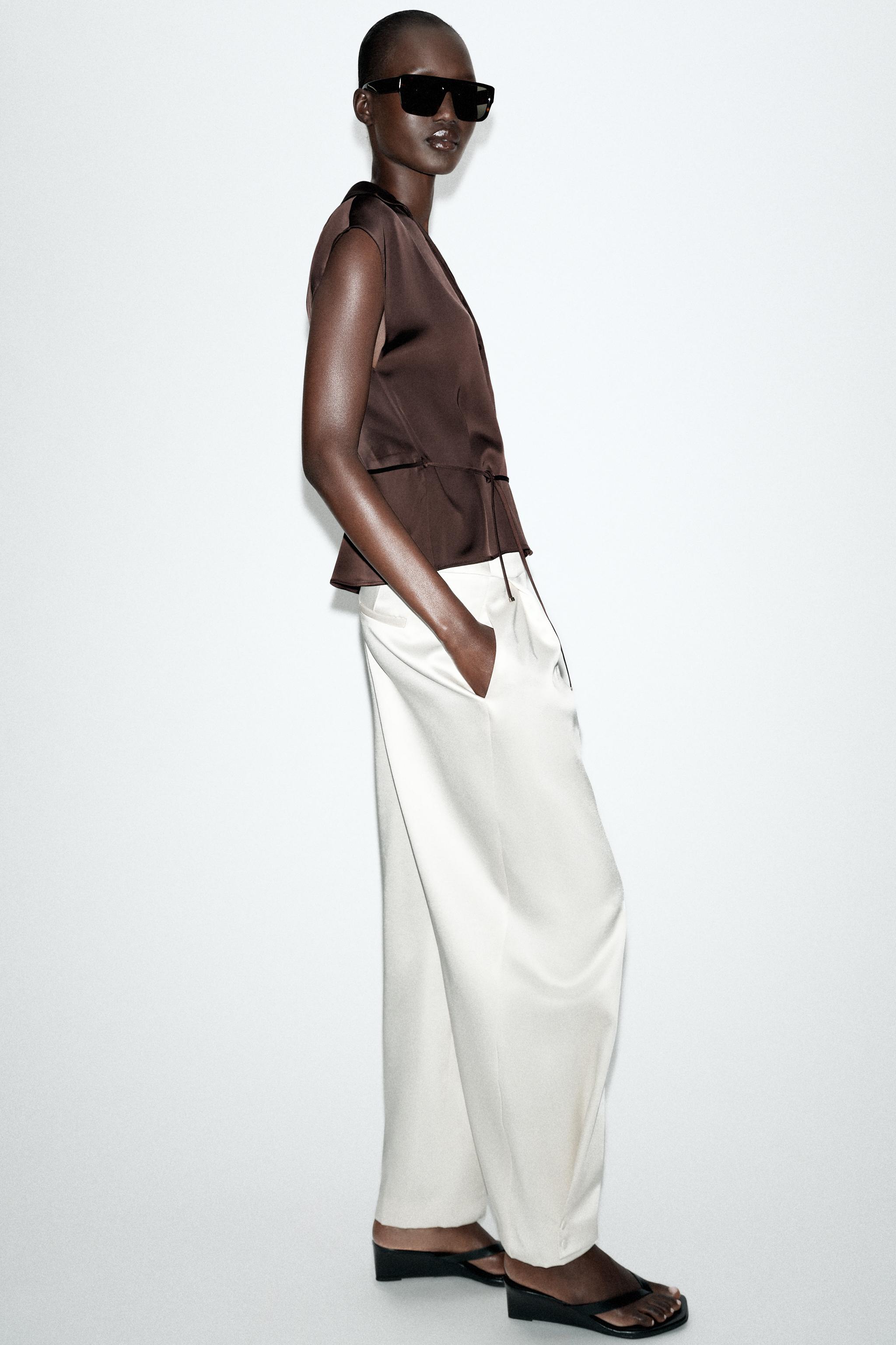 Женские рубашки Zara BELTED SATIN EFFECT SLEEVELESS SHIRT — фото 3