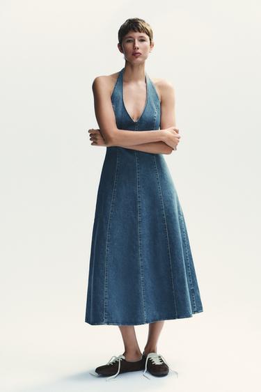 TRF HALTER DENIM JURK - Blauw van Zara