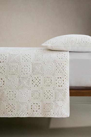 PATCHWORK CROCHET COTTON BEDSPREAD - White by Zara - Image 2
