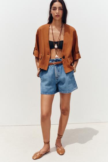 Z1975 DENIM PAPERBAG BERMUDA SHORTS WITH BELT - Mid-blue by Zara - Image 0