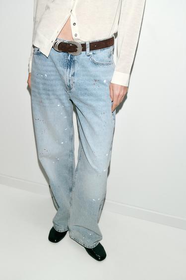 Z1975 LOOSE mid-waist PAINT-EFFECT JEANS - Light blue by Zara - Image 4
