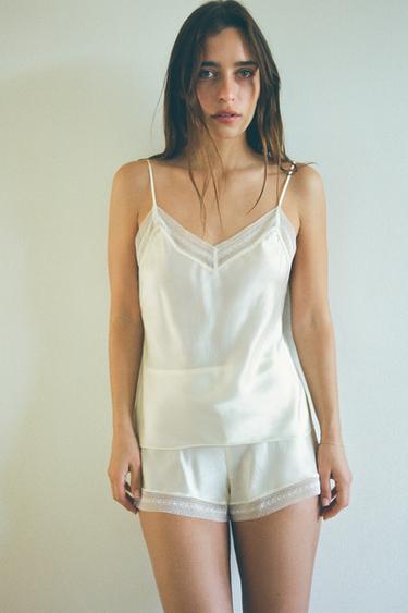 LACE TRIM SILK SHORTS - Ecru by Zara - Image 1