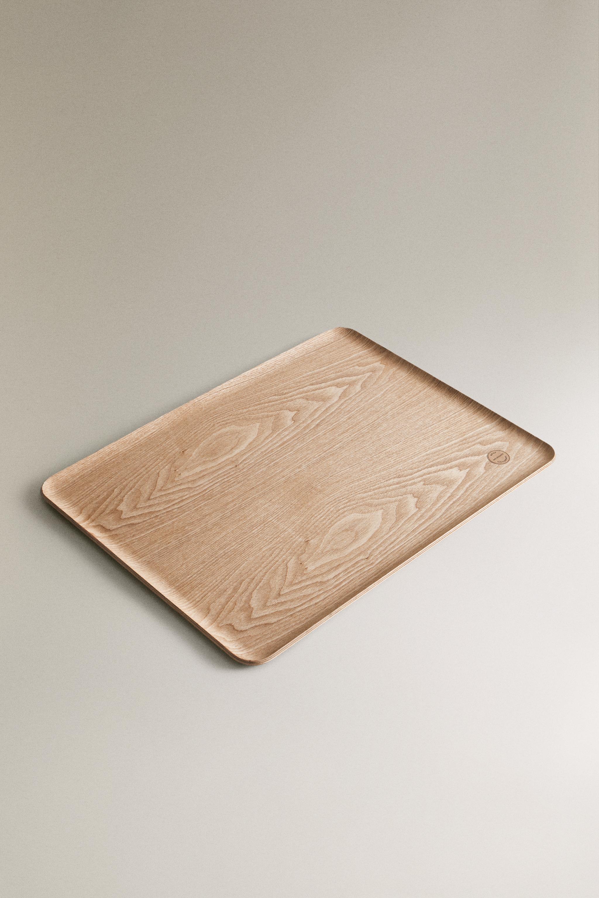 LARGE RECTANGULAR WOODEN TRAY — Light beige