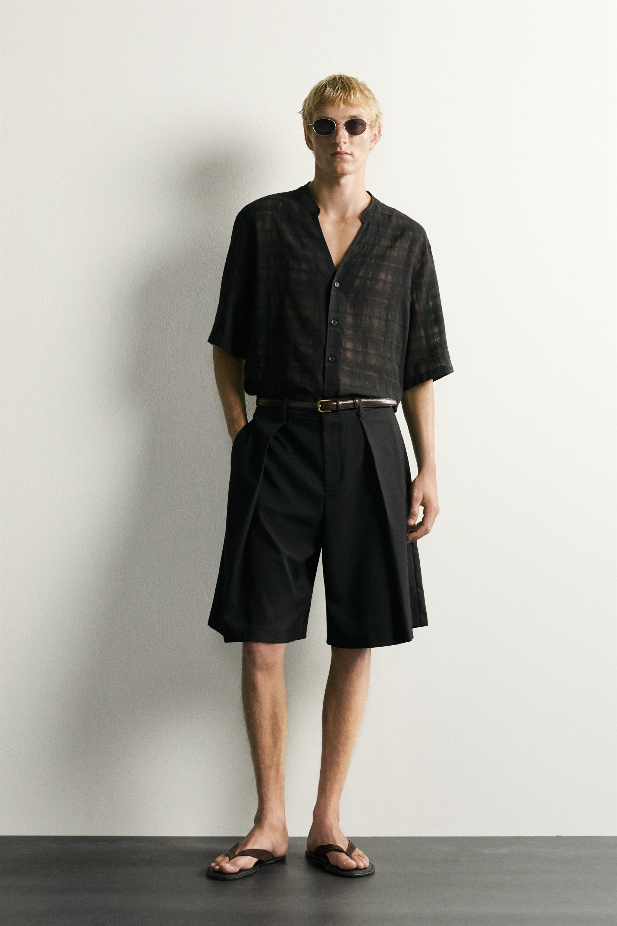 SEMI-SHEER CHECK JACQUARD SHIRT