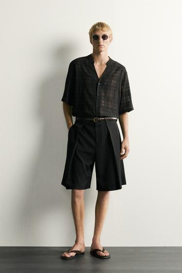 CHEMISE SEMI-TRANSPARENTE JACQUARD À CARREAUX - Noir de Zara - Image 0