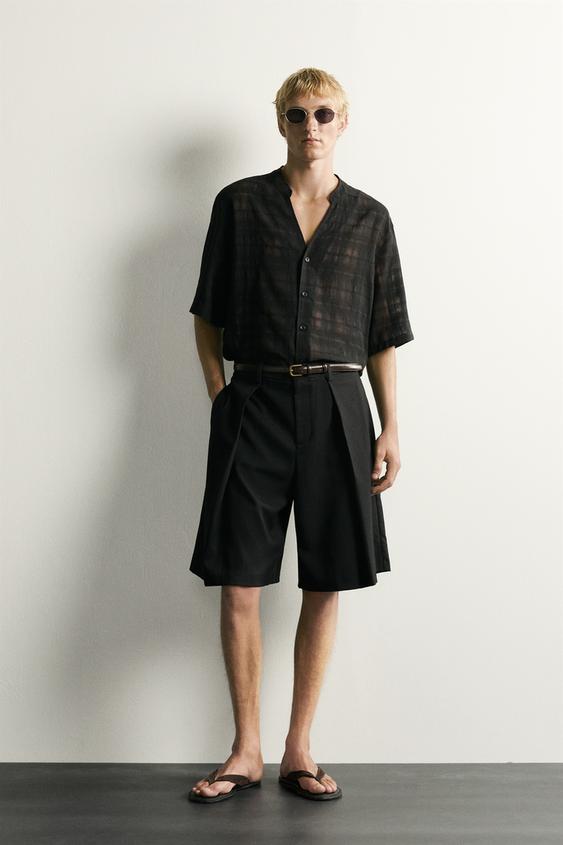 CAMISA SEMITRANSPARENTE JACQUARD AOS QUADRADOS - Preto da Zara - Imagem 0