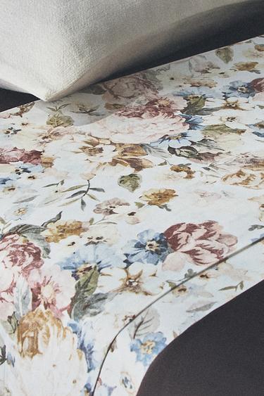FLORAL SATEEN FLAT SHEET (300 THREAD COUNT) - Oyster-white by Zara - Image 4