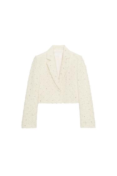 CROPPED FRINGED BEADED BLAZER