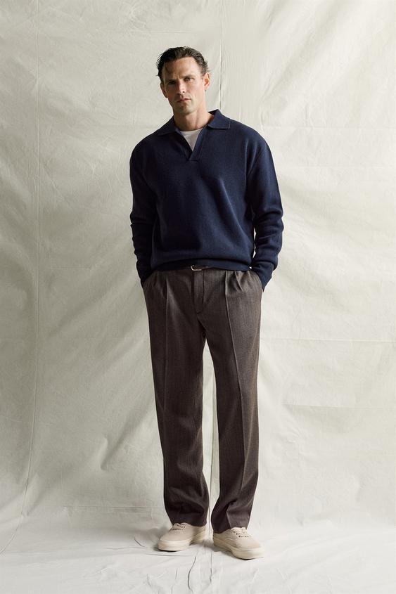 COMPACT COTTON-WOOL KNIT POLO - Navy blue by Zara - Image 0