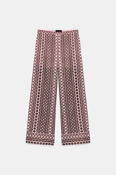 PANTALON LARGE À BRODERIES PERFORÉES - Rose de Zara - Image 5