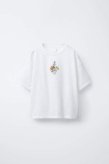CAMISETA COM FLORES - Branco da Zara