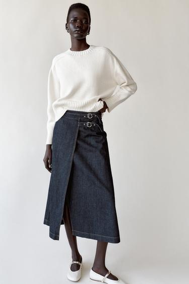 Zara Z1975 CROSSOVER DENIM SKIRT - Blue - Image 0