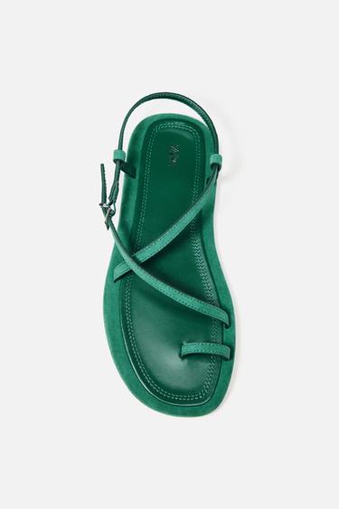 Zara LEATHER STRAP SANDALS - Green